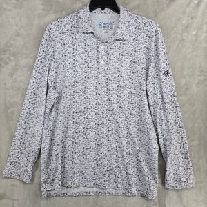 IBKUL Mens XL Long Sleeve Floral Print Golf Polo Shirt UPF 50+ Quick Dry‎